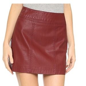 Free People NWT Burgundy Vegan  Leather Mini Skirt